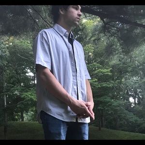 Craft & Barrow grey pinstripe button-down short sleeve